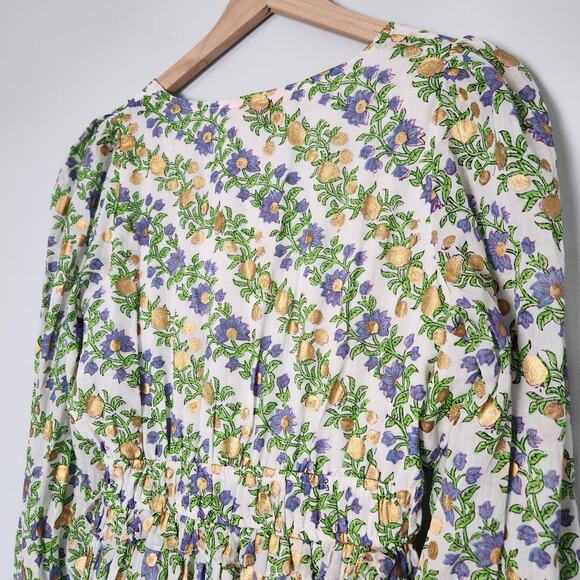 NEW Oliphant Smocked Waist V-neck Mini Dress Lupina Peri Floral Long Sleeve, S - Picture 11 of 15